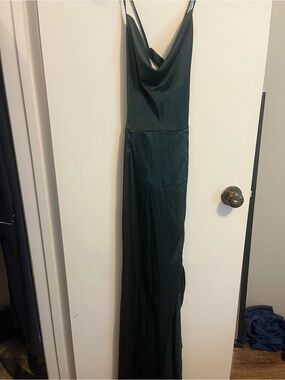 SHEIN Emerald Green Satin Cowl Neck Maxi Slip Dress